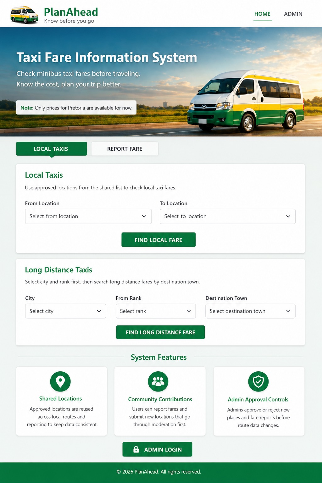 PlanAhead Taxi Fare System